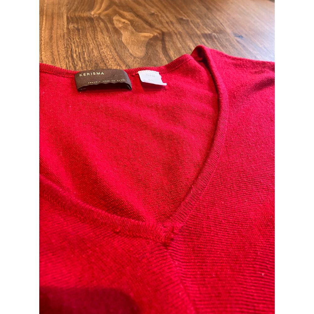 Kerisma Red V Neck Knit Top M/L 3/4 Sleeve Pocket Soft Sweater Blouse Valentines - Picture 4 of 6
